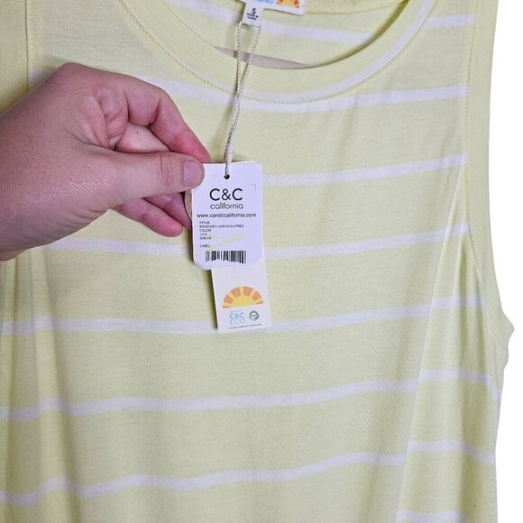 C&C California Yellow White Striped Sleeveless Dress Drawstring Waist  Pull Over - Picture 4 of 15